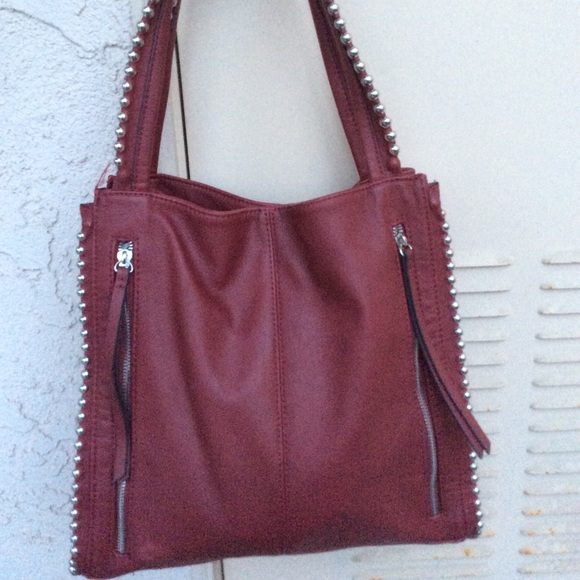 Max Studio Handbags - Max Studio Burgundy Studded Talo Vegan Leather Bag